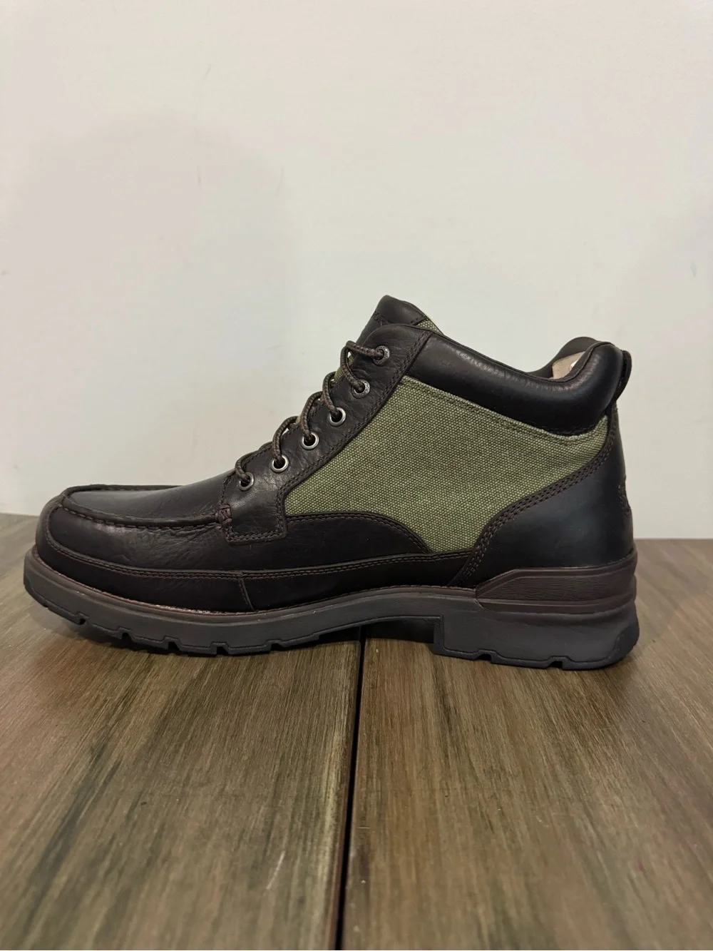 Men's Brown Leather and Olive Green Canvas Ankle Boot